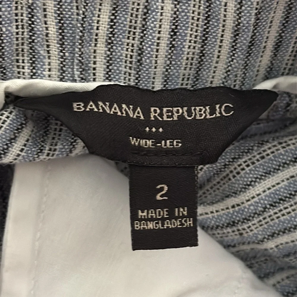 Banana Republic Pants Womens 2 Blue Striped Belted Wide Leg Baggy Linen Blend